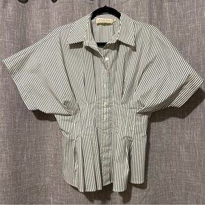 Anthropologie Exquise Black and White Striped Fitted Shirt, PM